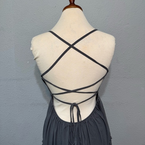 Elegant Gray Women's Bohemian Layered‎ Back Adjustable Strings Maxi Dress Size M - Picture 8 of 10